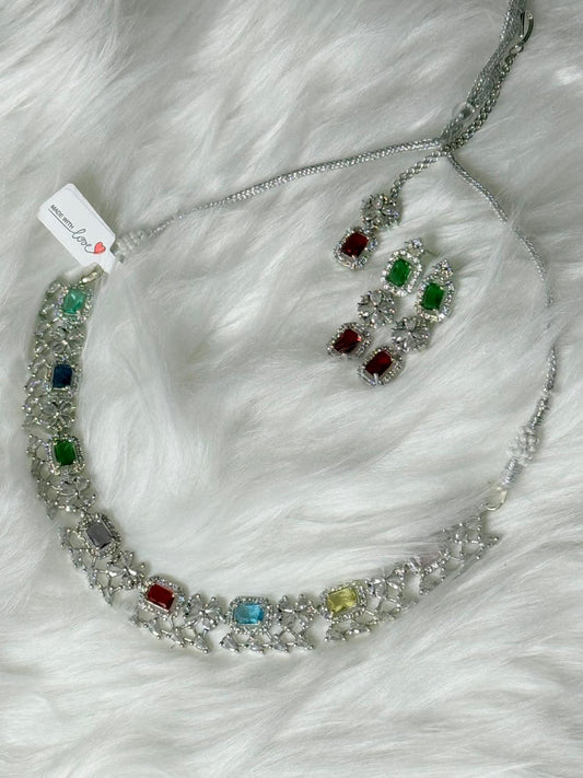 American Diamond Multi Colour Necklace Set