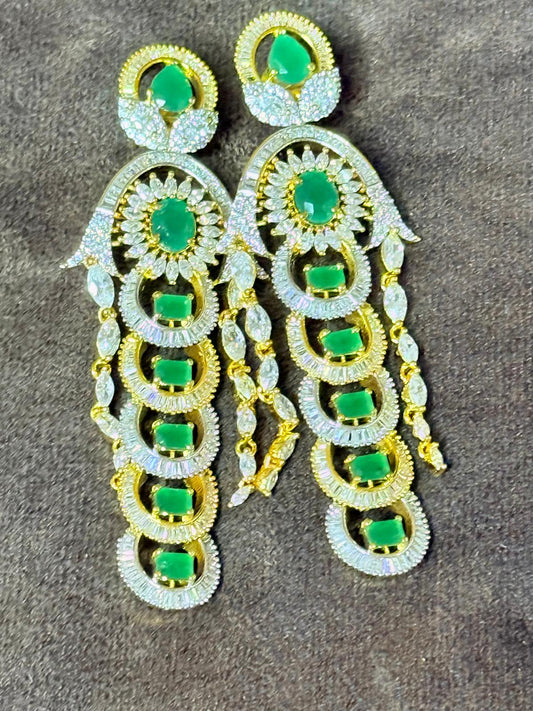 American Diamond Green Long Earrings