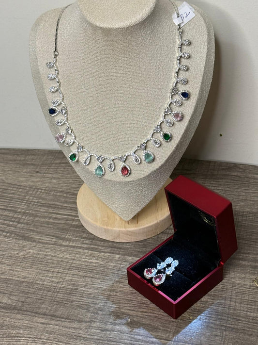 American Diamond Multi Colour Necklace Set